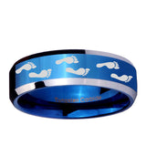 5, 8mm Foot Print Beveled Edge Blue 2 Tone Tungsten Ring