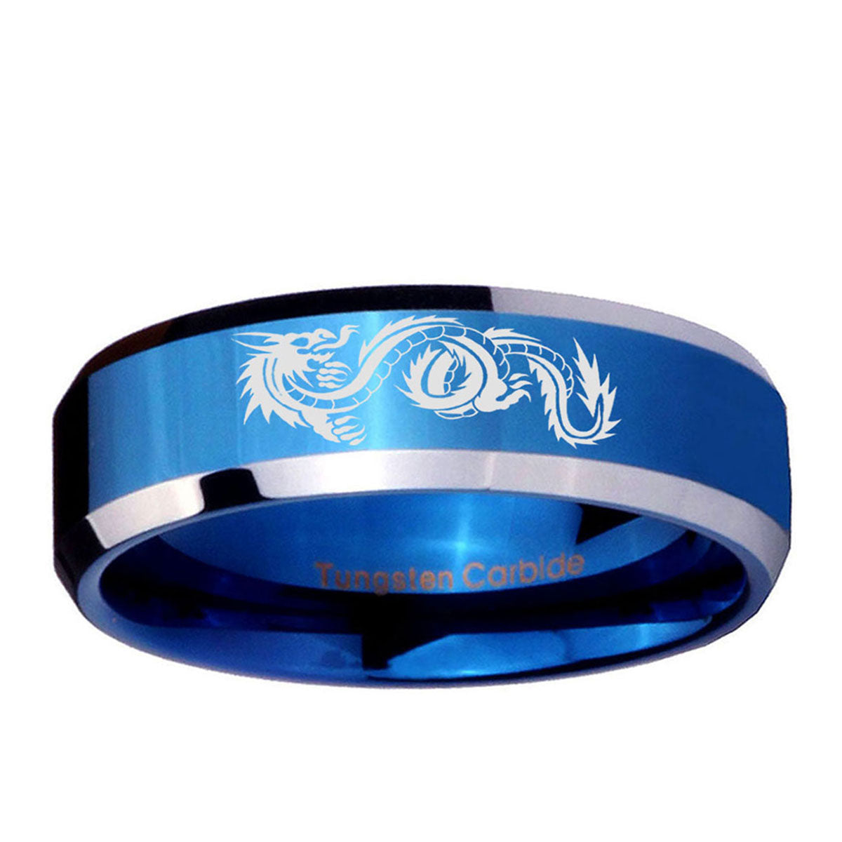 5MM Dragon Beveled Blue Tungsten Mens Engagement Ring