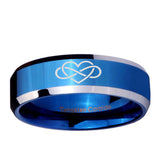 10mm Infinity Love Beveled Edge Blue 2 Tone Tungsten Ring