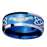 8mm-Irish-Claddagh-Beveled-Edges-Blue-2-Tone-Tungsten-Carbide-Men's-Wedding-Ring