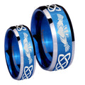 Irish Claddagh Beveled Blue 2 Tone Tungsten Couple Band Set