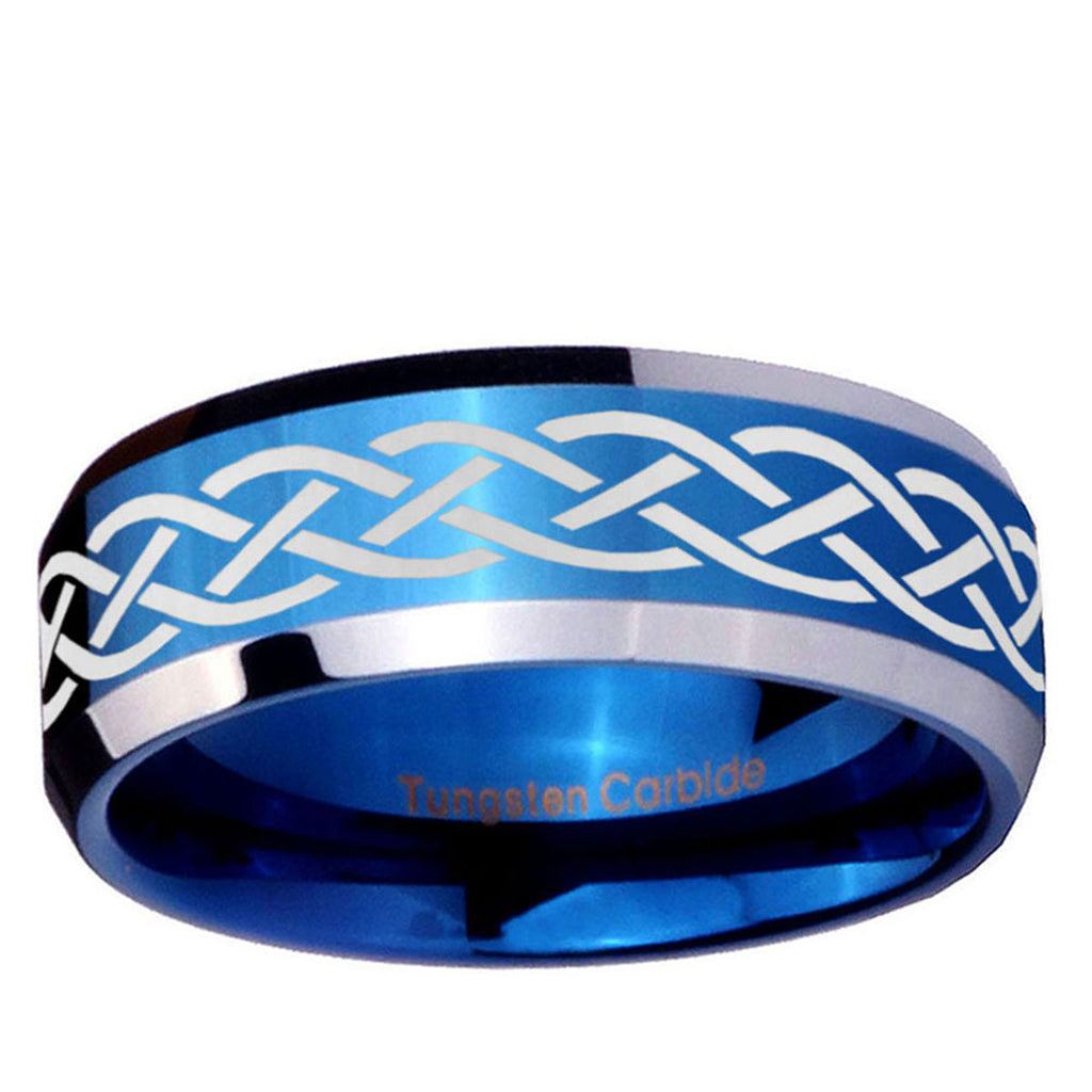 5MM Celtic Knot Beveled Blue Tungsten Male Wedding Band