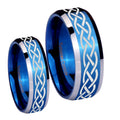 Celtic Knot Beveled Blue 2 Tone Tungsten Couple Rings
