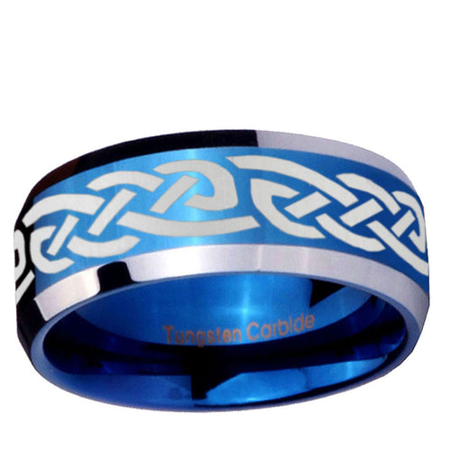 10mm Celtic Knot Infinity Love Beveled Edge Blue 2 Tone Tungsten Ring