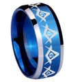 8MM Masonic Square and Compass Beveled Blue Tungsten Band