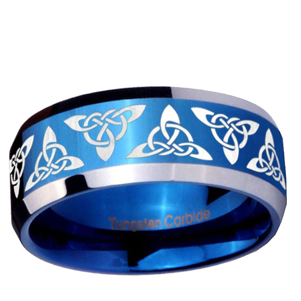 10mm Celtic Knot Beveled Edge Blue 2 Tone Tungsten Ring