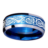 8mm-Celtic-Knot-Dragon-Beveled-Edges-Blue-2-Tone-Tungsten-Men's-Engagement-Band