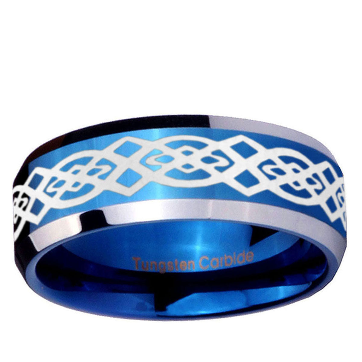10mm Celtic Knot Beveled Edge Blue 2 Tone Tungsten Ring