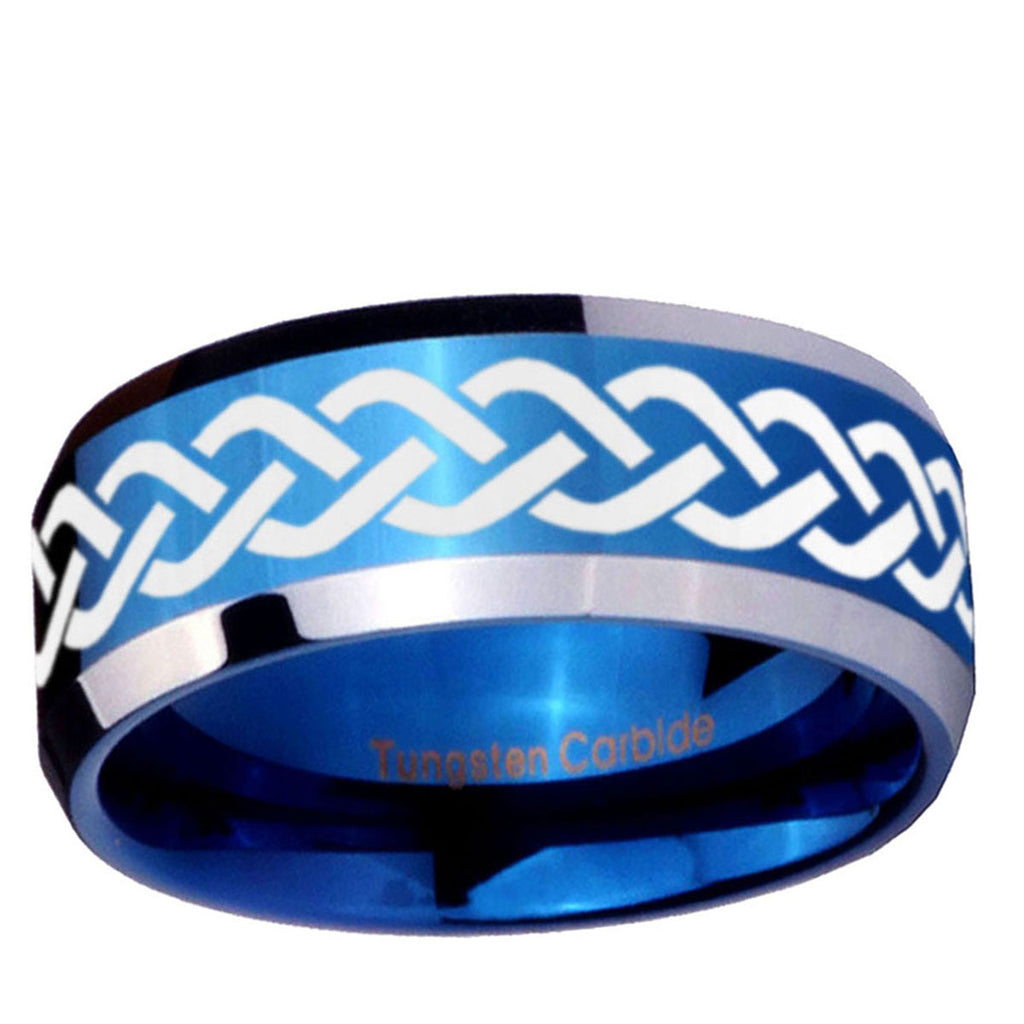 5MM Laser Celtic Knot Beveled Blue Tungsten Mens Ring