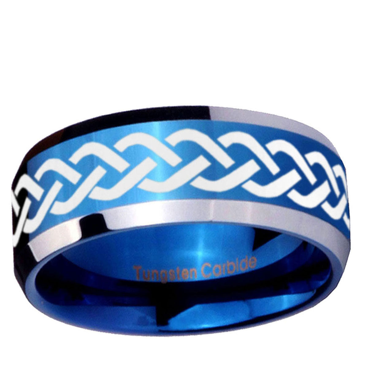5MM Laser Celtic Knot Beveled Blue Tungsten Mens Ring