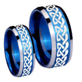 Celtic Knot Love Beveled Blue 2 Tone Tungsten Wedding Ring Sets