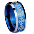 8MM Medieval Cross Beveled Blue Tungsten Wedding Band For Men
