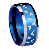 8mm Flying Geese Hunting Beveled Edges Blue 2 Tone Tungsten Anniversary Ring