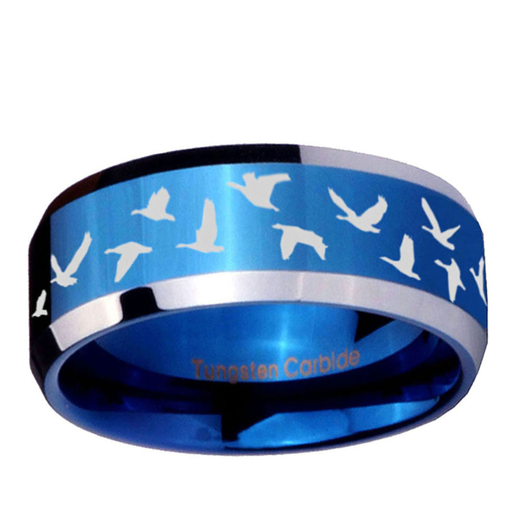 5MM Flaying Geese Hunting Beveled Blue Tungsten Band For Men