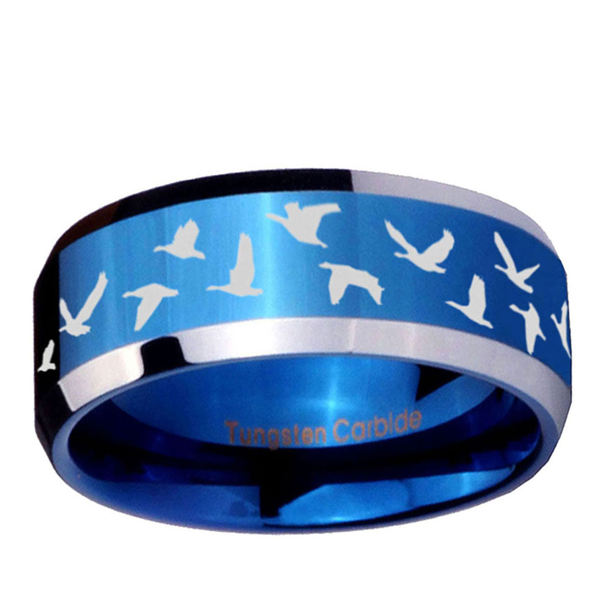 5MM Flaying Geese Hunting Beveled Blue Tungsten Band For Men
