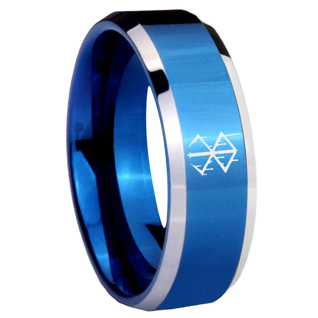 8MM Stigma Sangrando Berserk Inspired Beveled Blue Tungsten Wedding Band