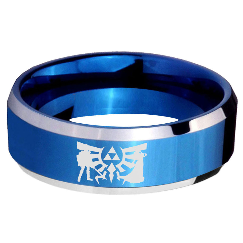 5MM Zelda Link Beveled Blue Tungsten Wedding Band
