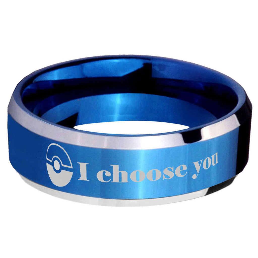 5MM Pokeball Pokemon Beveled Blue Tungsten Wedding Band