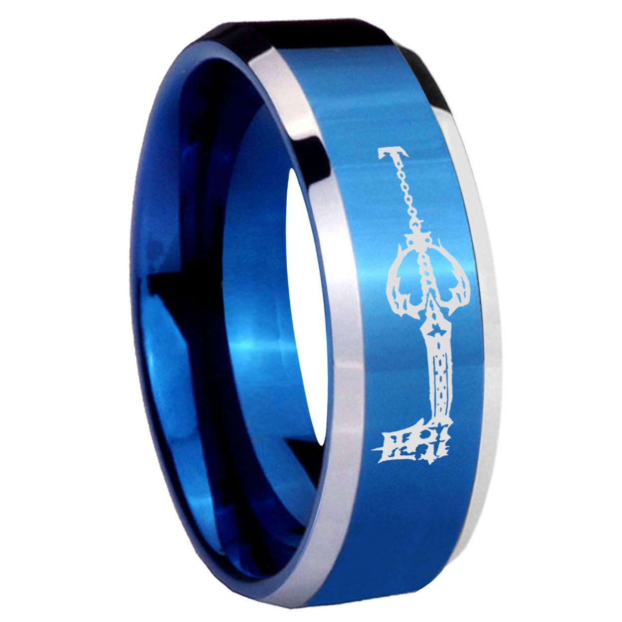 8MM kingdom heart keyblades Beveled Blue Tungsten Wedding Band