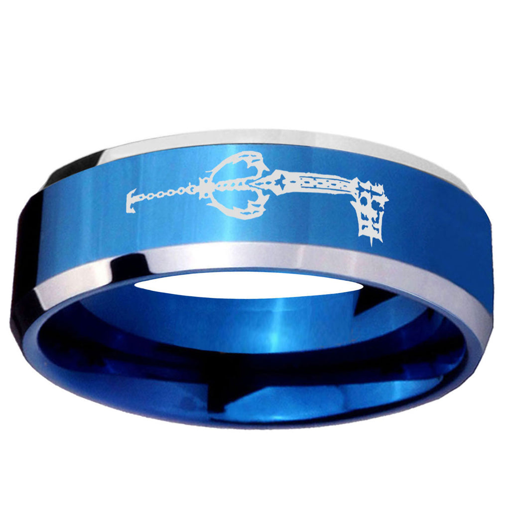 5MM kingdom heart keyblades Beveled Blue Tungsten Wedding Band