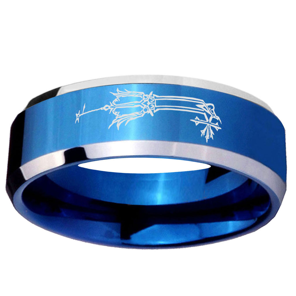 5MM Geekery Oathkeeper Kingdom Hearts Beveled Blue Tungsten Wedding Band