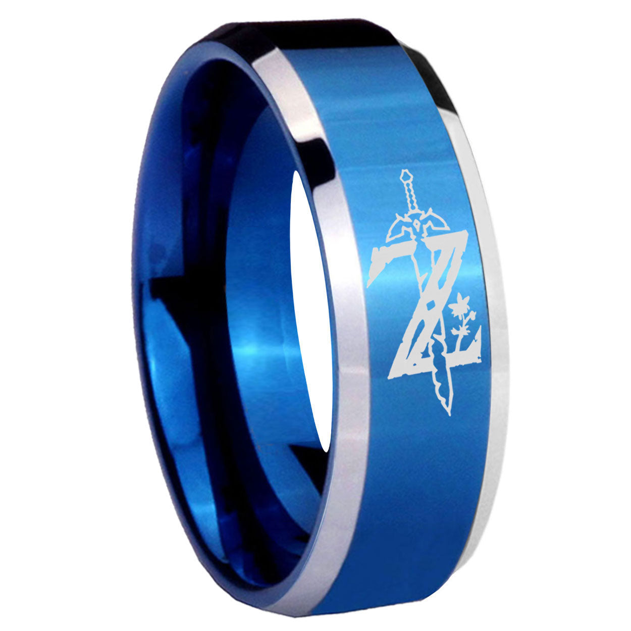 8MM Zelda Breath Of The Wild Beveled Blue Tungsten Wedding Band