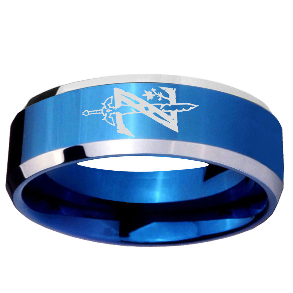 5MM Zelda Breath Of The Wild Beveled Blue Tungsten Wedding Band