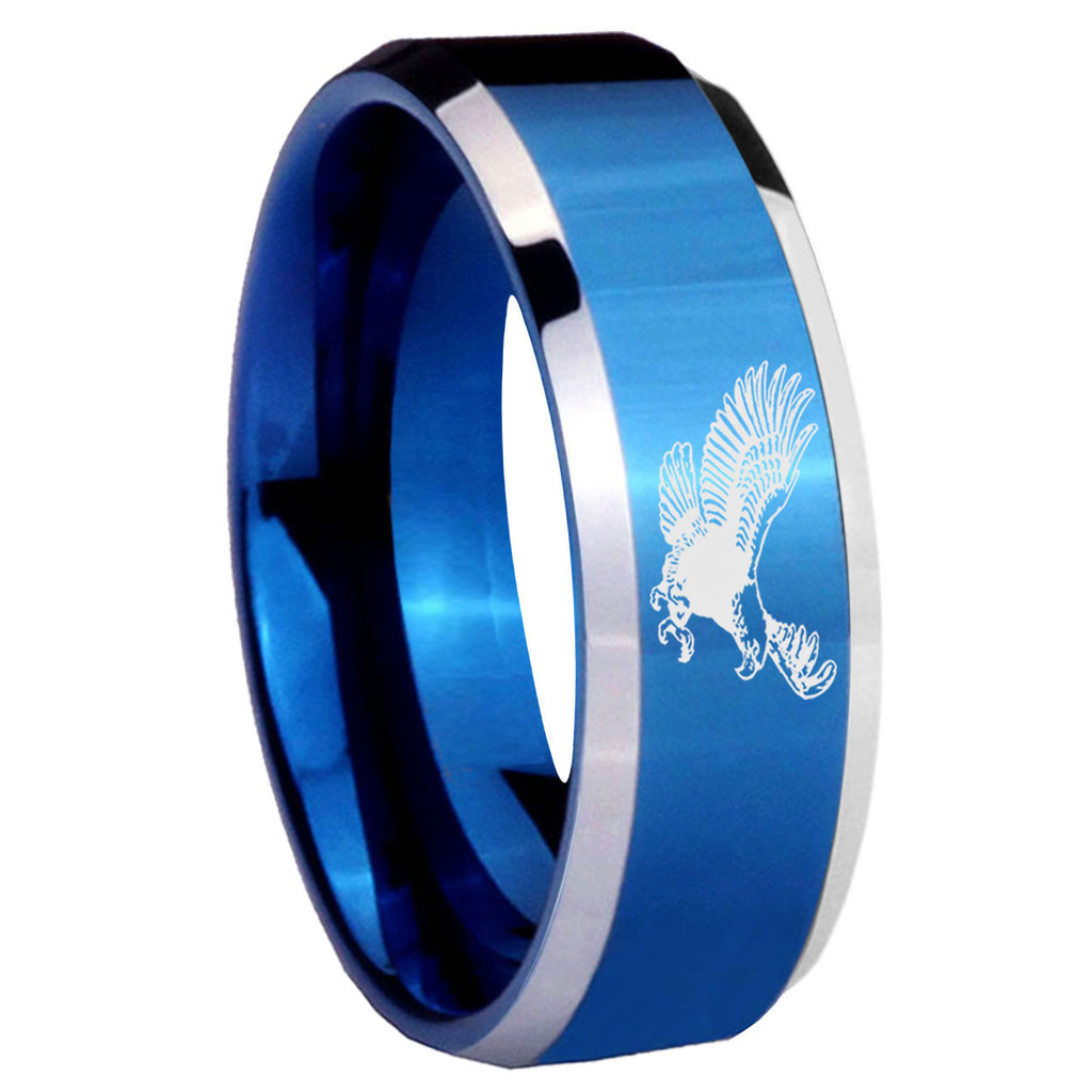 8MM Flying American Eagle Beveled Blue Tungsten Wedding Band