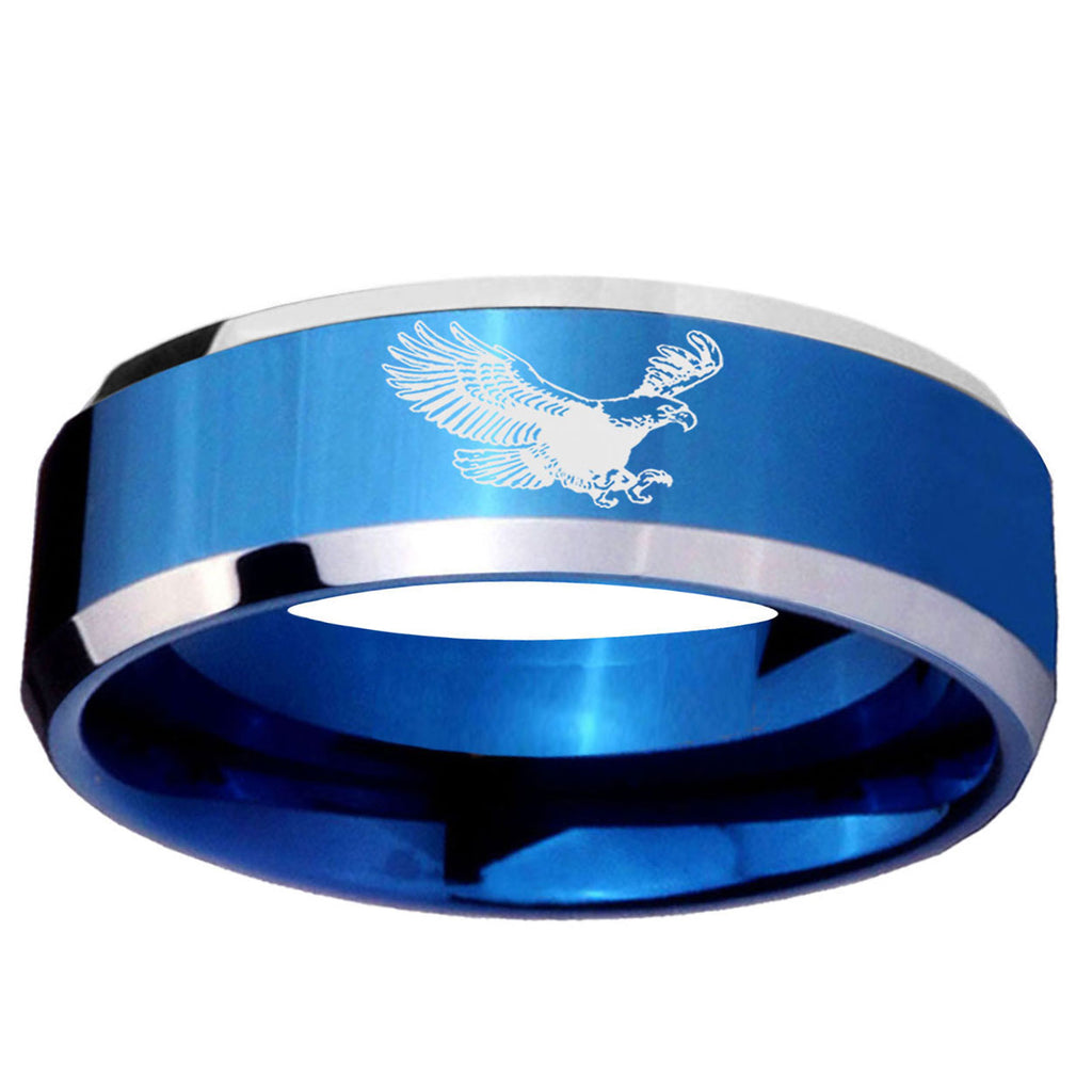 5MM Flying American Eagle Beveled Blue Tungsten Wedding Band