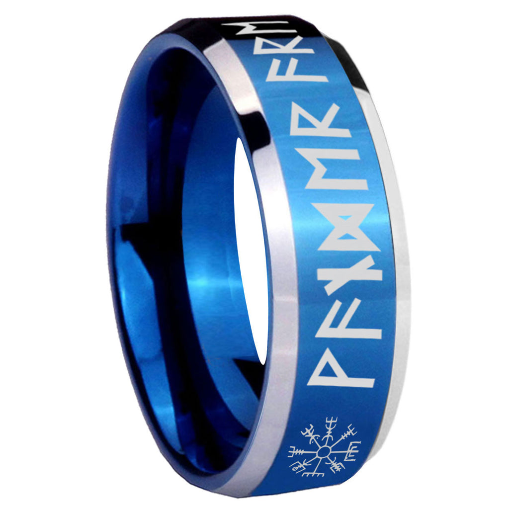 8MM Viking Beveled Blue Tungsten Wedding Band