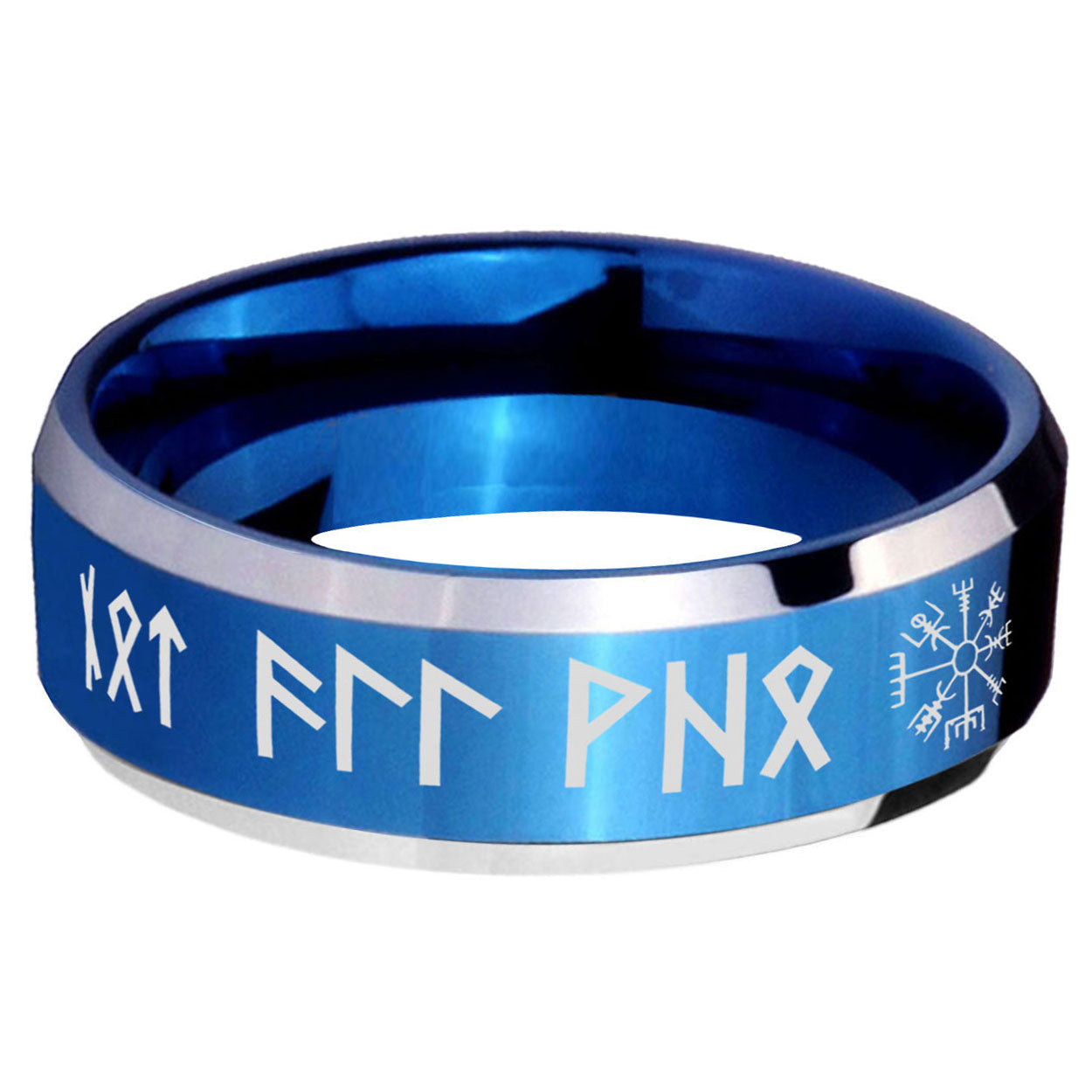 5MM Viking Beveled Blue Tungsten Wedding Band