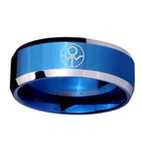 5, 8mm Gray Lantern Beveled Edge Blue Mens Wedding Rings Tungsten