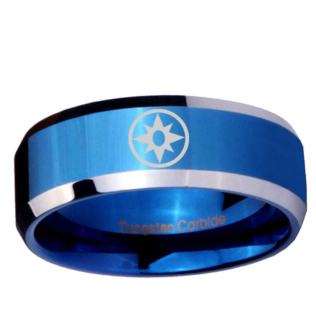 5MM Star Sapphire Lantern Beveled Blue Tungsten Wedding Band