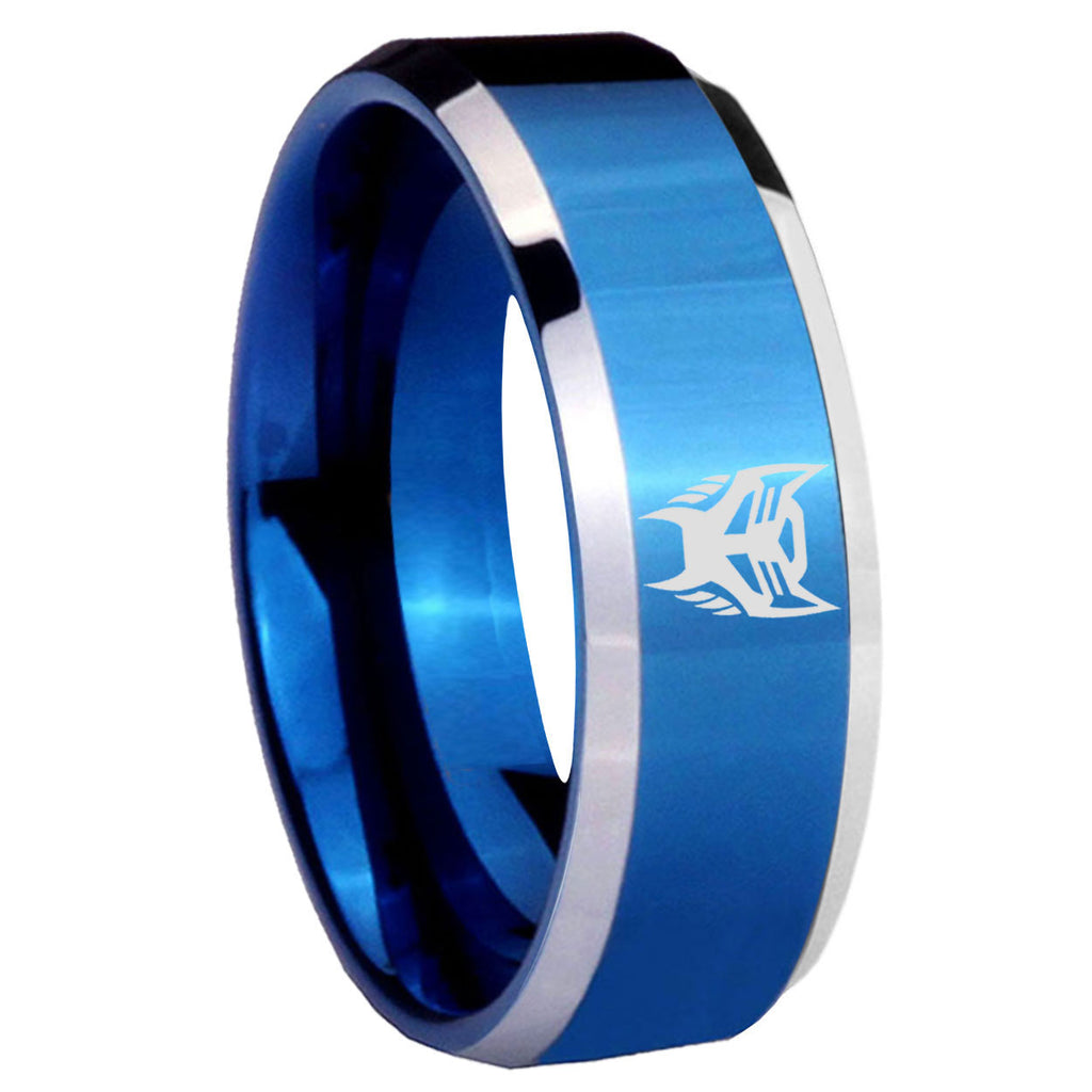 8MM Transformers Insignias Beveled Blue Tungsten Wedding Band