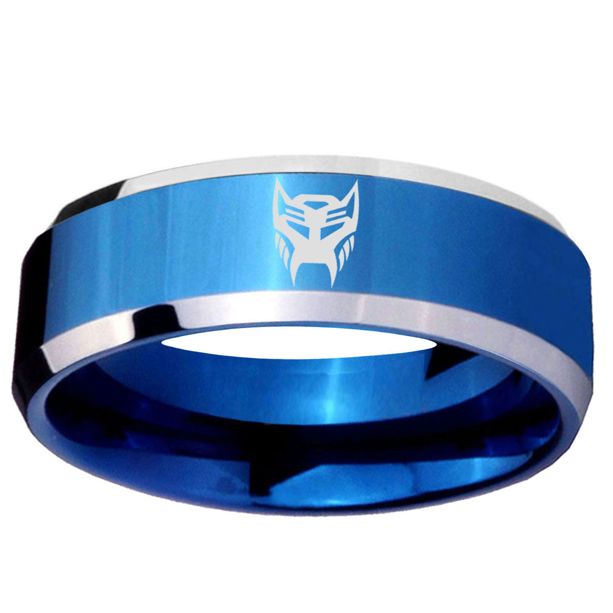 5MM Transformers Insignias Beveled Blue Tungsten Wedding Band