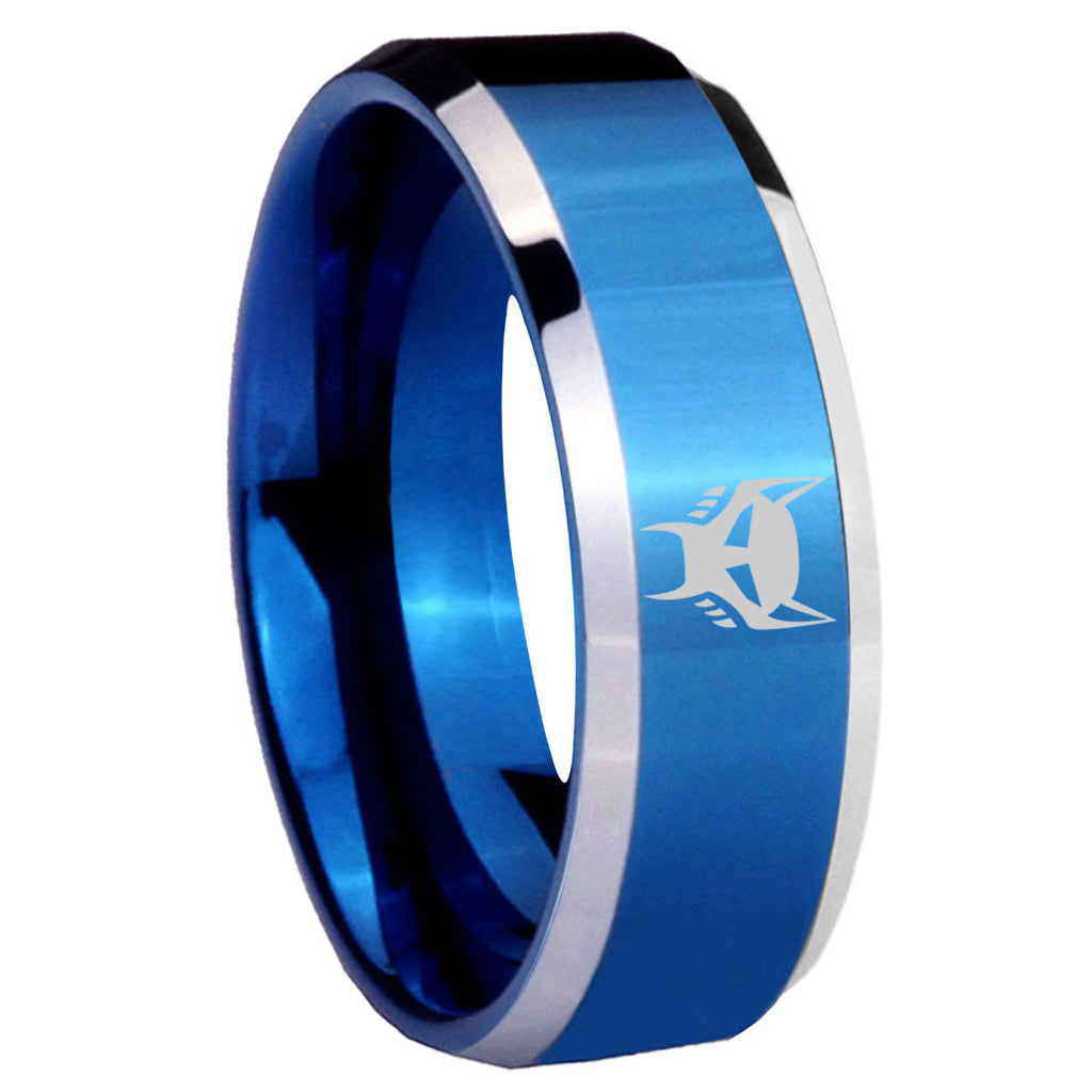 8MM Transformers Maximal Beveled Blue Tungsten Wedding Band
