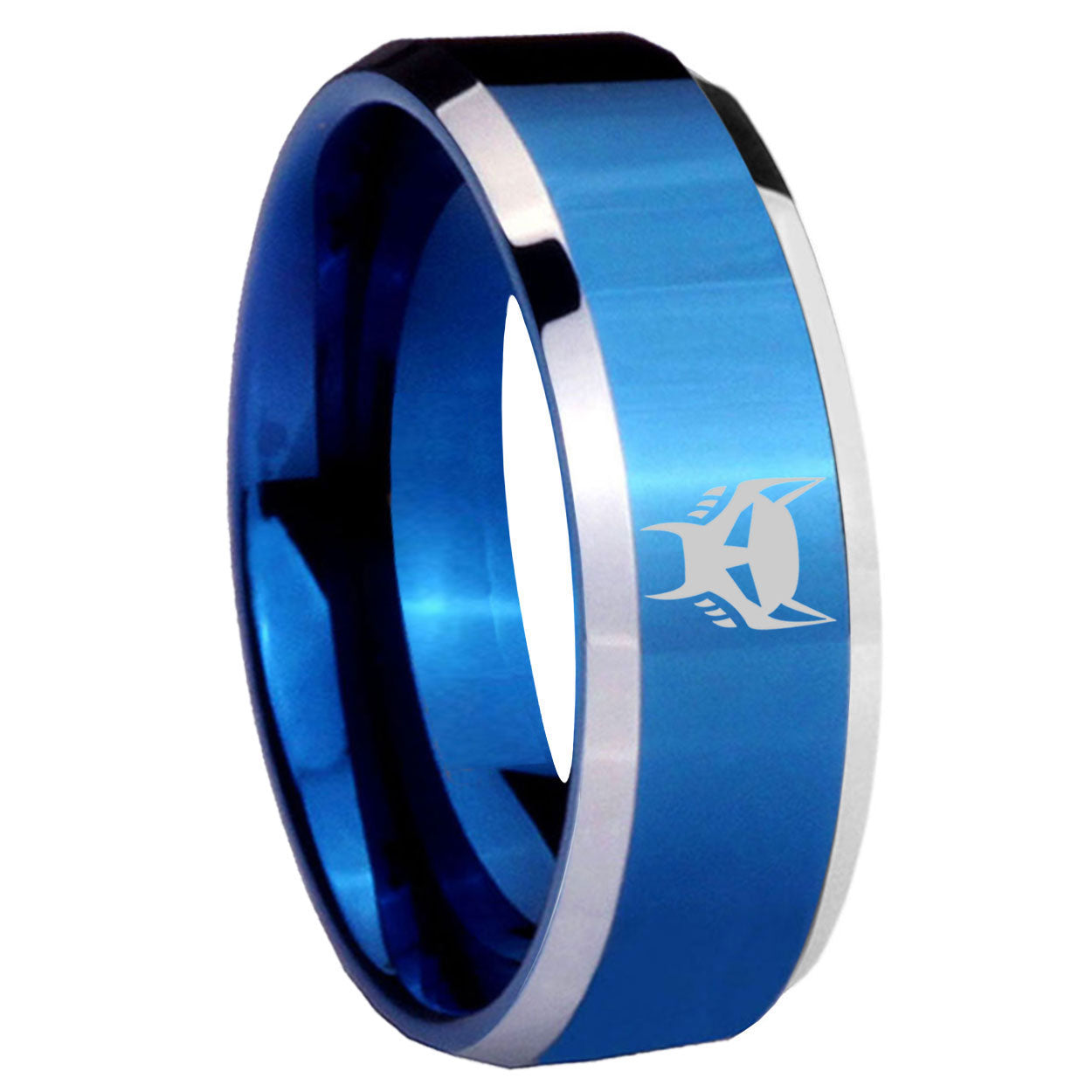 8MM Transformers Maximal Beveled Blue Tungsten Wedding Band