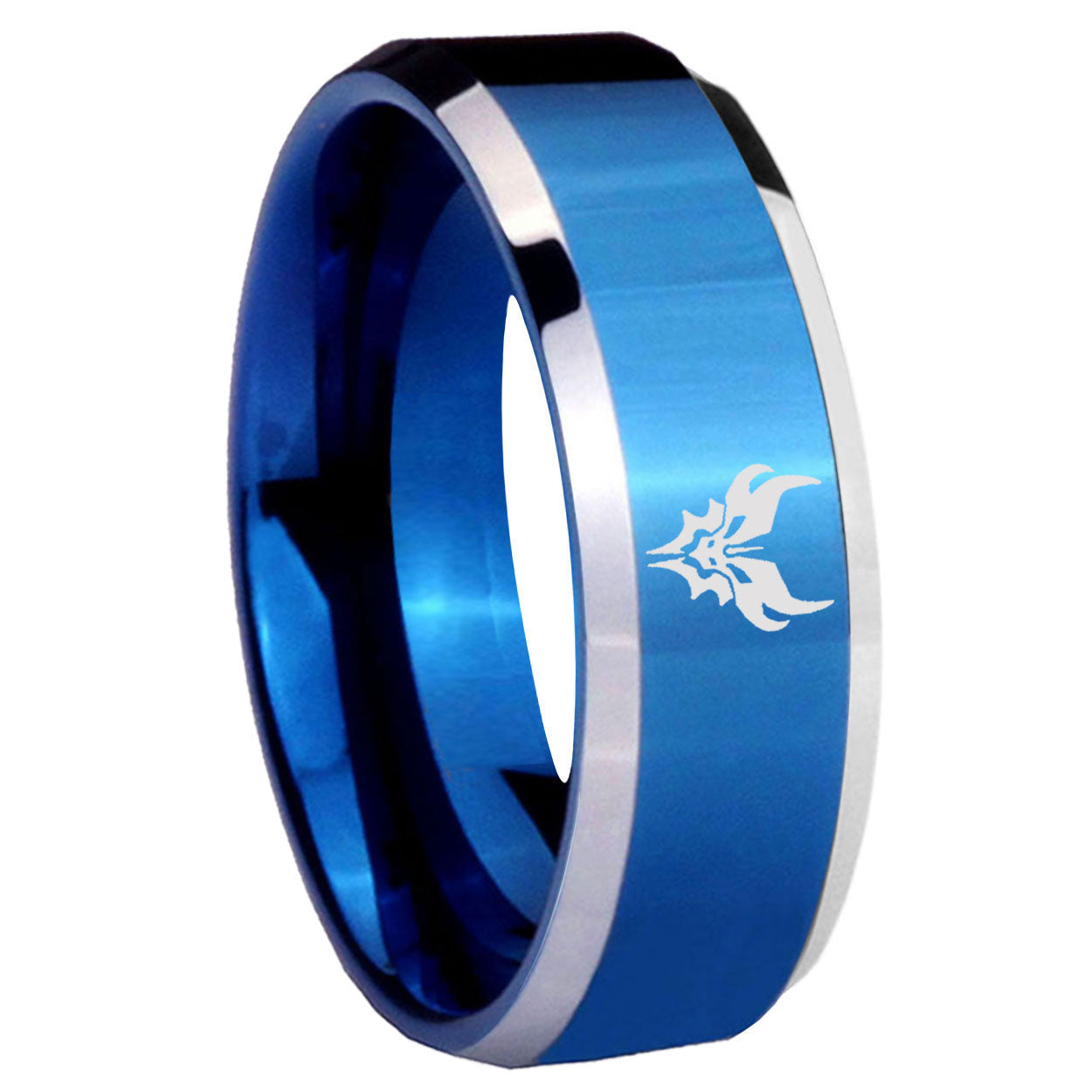 8MM Transformers Shatterback Beveled Blue Tungsten Wedding Band