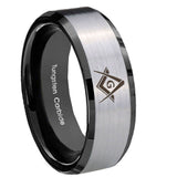 10mm-Freemason-Masonic-Beveled-Brushed-Silver-Black-Tungsten-Mens-Ring-Engraved