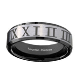 10mm-Roman-Numeral-Beveled-Edges-Brushed-Silver-Black-Tungsten-Engagement-Ring