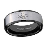 8mm-Fleur-De-Lis-Beveled-Brush-Black-2-Tone-Tungsten-Wedding-Engraving-Ring