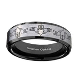 8mm-Irish-Claddagh-Beveled-Edges-Brush-Black-2-Tone-Tungsten-Promise-Ring