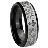 10mm Celtic Cross Beveled Brushed Silver Black Tungsten Men's Wedding Band