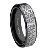 10mm-Celtic-Knot-Beveled-Edges-Brushed-Silver-Black-Tungsten-Carbide-Bands-Ring