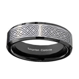 10mm-Celtic-Knot-Beveled-Edges-Brushed-Silver-Black-Tungsten-Carbide-Bands-Ring
