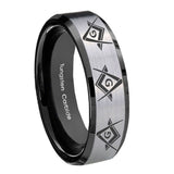 10mm-Master-Mason-Masonic--Beveled-Brushed-Silver-Black-Tungsten-Bands-Ring