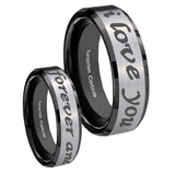 10mm-I-Love-You-Forever-and-ever-Beveled-Brushed-Silver-Black-Tungsten-Mens-Ring