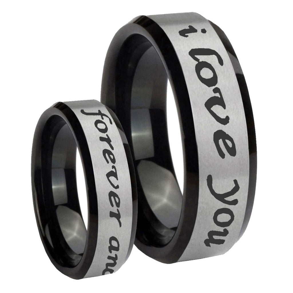 10mm I Love You Forever and ever Beveled Brushed Silver Black Tungsten Mens Ring