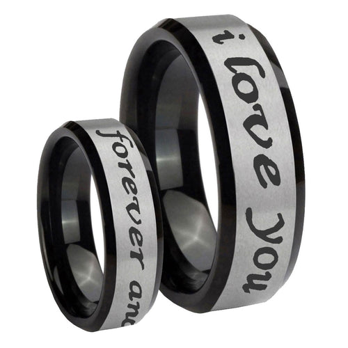 10mm I Love You Forever and ever Beveled Brushed Silver Black Tungsten Mens Ring