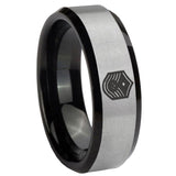 8mm Chief Master Sergeant Vector Beveled Brush Black 2 Tone Tungsten Mens Ring